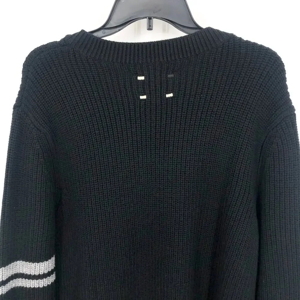 LABEL Men Go-To Sweater Medium Black Grey Merino Wool Knit Crewneck Pullover NWT